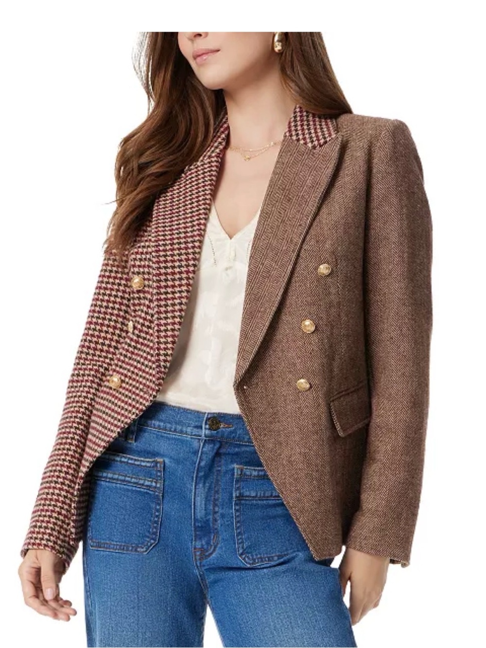 Sam Edelman Brown Houndstooth & Tweed Double-Breasted Blazer. Retail price $189.
